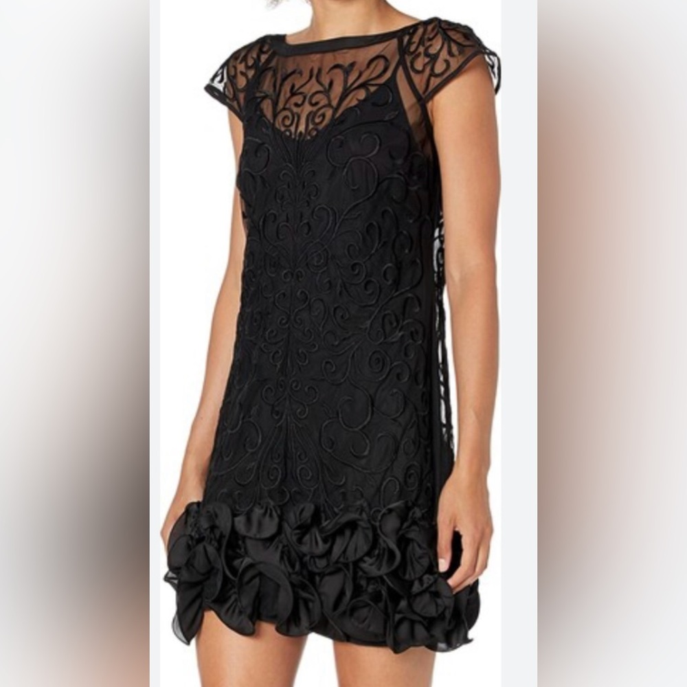 Floral-Lace Ruffled-Hem Sheath (Macy's)